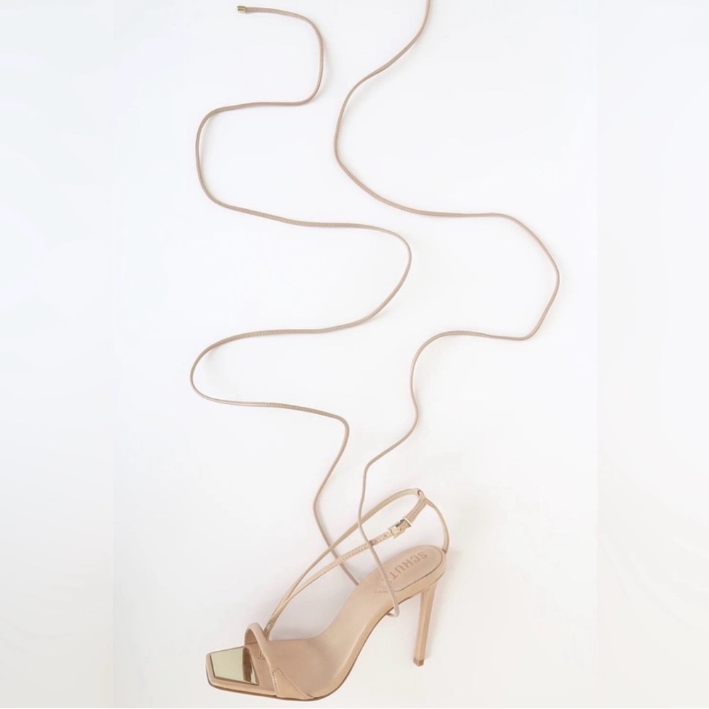 SCHUTZ Tan Lace-Up Stiletto Sandals with Wrap Ankle Ties - Picture 2 of 15
